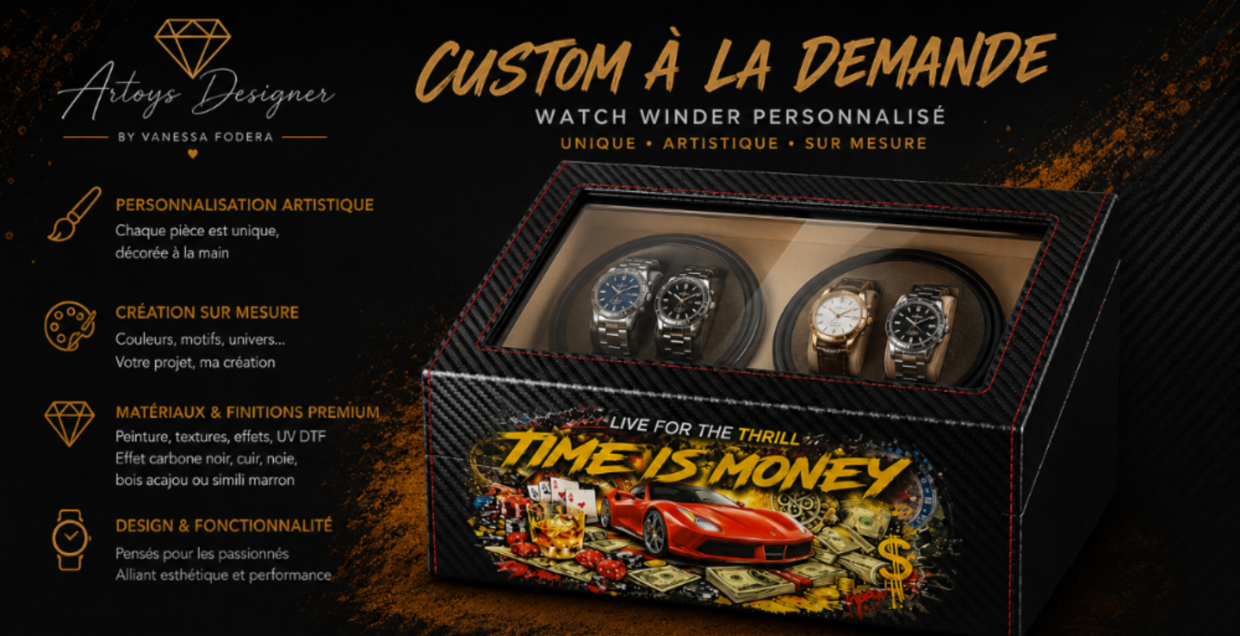 WATCH WINDER CUSTOM PERSONNALISATION ARTISTE VANESSA FODERA
