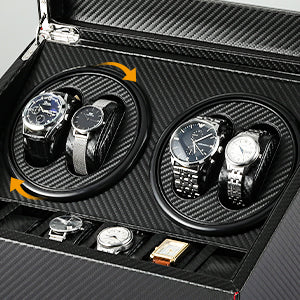 Remontoir 4 Montres - 6 Emplacements | Carbone simili cuir (sans personnalisation)